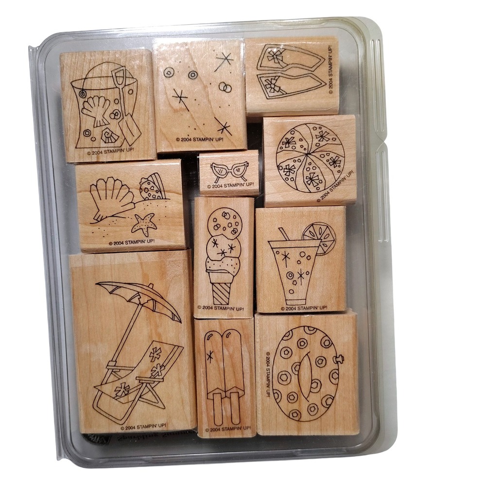 Vintage Stampin Up Sparkling‎ Summer Wood Stamps Set of 11  Retired 2004 Beach